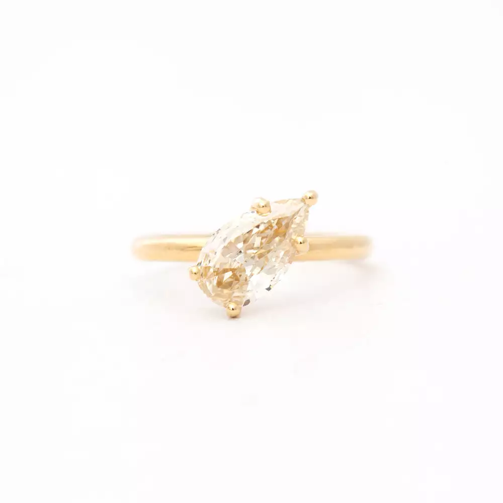 1.19 ct Tilted Champagne Pear Vault Five-Prong Solitaire