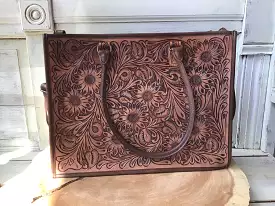 American Darling Hand Tooled Leather Briefcase Tote