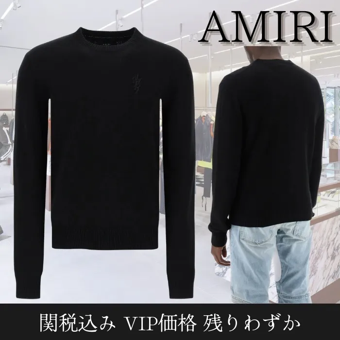 AMIRI  |Crew Neck Cashmere Street Style Long Sleeves Plain Logo