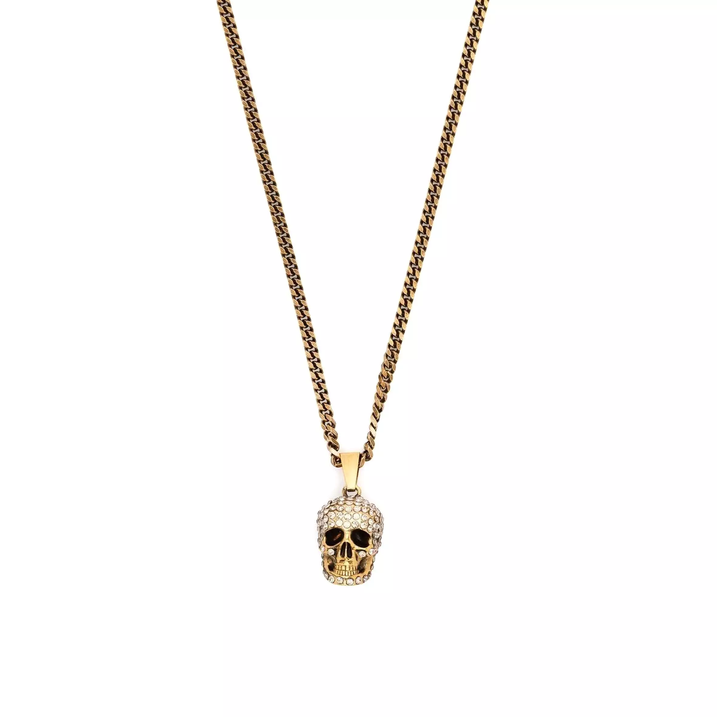 AMQ Pave Big Skull Necklace Gold