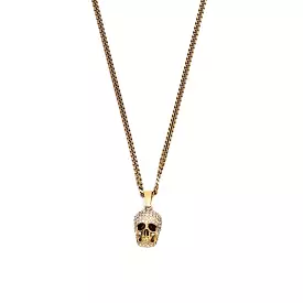 AMQ Pave Big Skull Necklace Gold