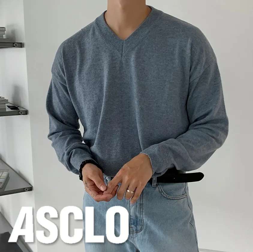 ASCLO  |Unisex Street Style V-Neck Long Sleeves Plain Oversized