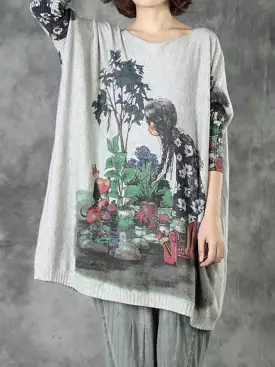 Autumn Women Loose Knitted Print Sweater