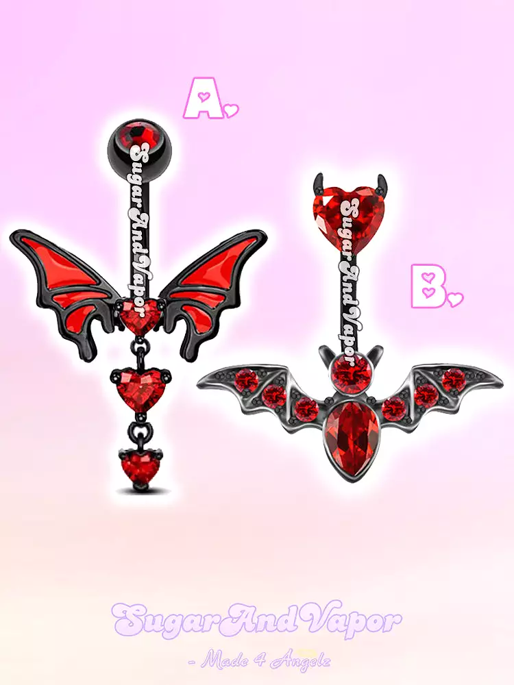 Black Red Devil Wings Belly Ring