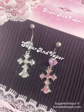 Bling Rococo Cross Belly Button Ring