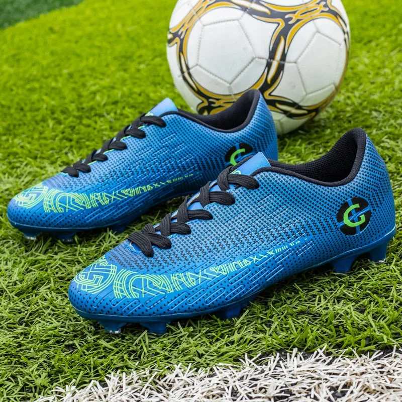 Blue Men's Comfortable Lace-up Wear-resistant Outdoor Soccer Shoes