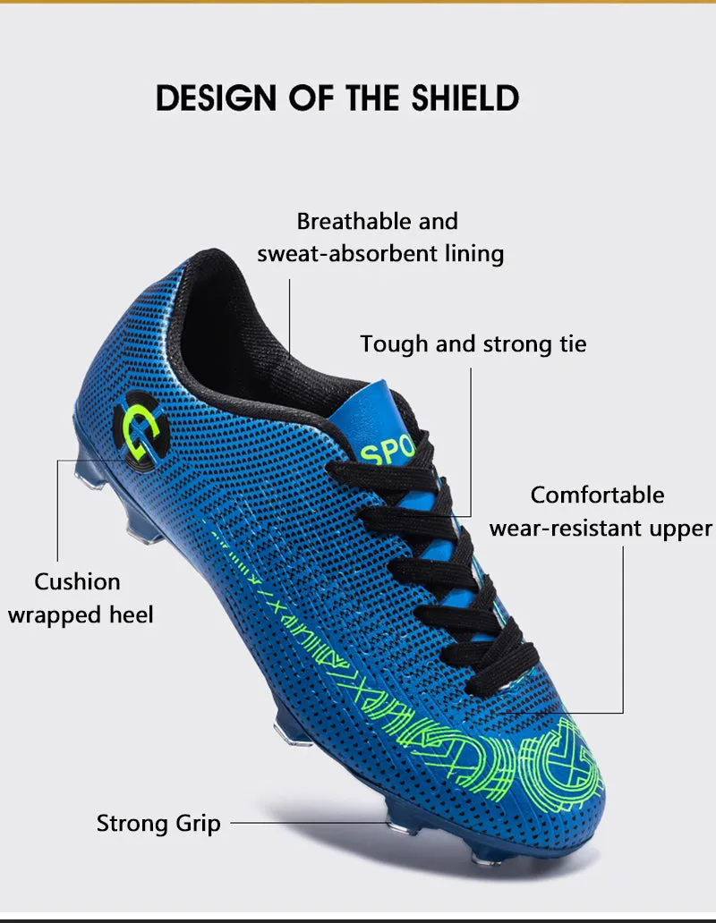 Blue Men's Comfortable Lace-up Wear-resistant Outdoor Soccer Shoes