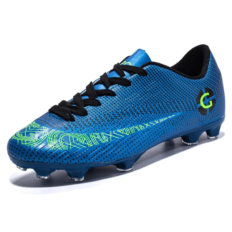 Blue Men's Comfortable Lace-up Wear-resistant Outdoor Soccer Shoes