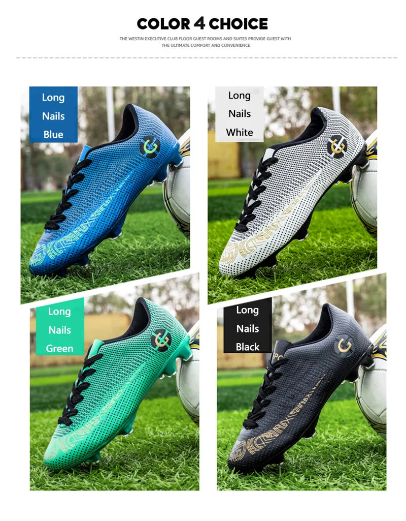 Blue Men's Comfortable Lace-up Wear-resistant Outdoor Soccer Shoes