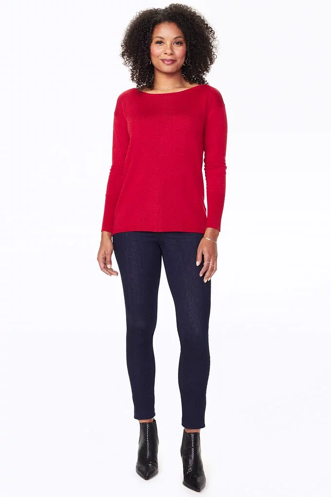 BOAT NECK SWEATER With Button Back - strawberry hill