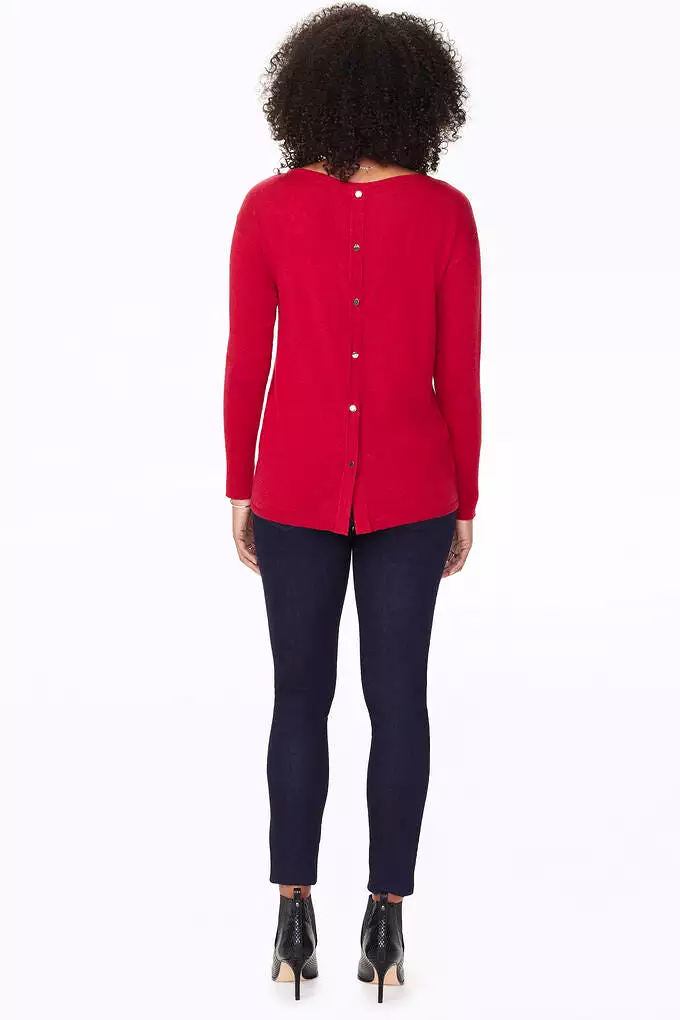 BOAT NECK SWEATER With Button Back - strawberry hill