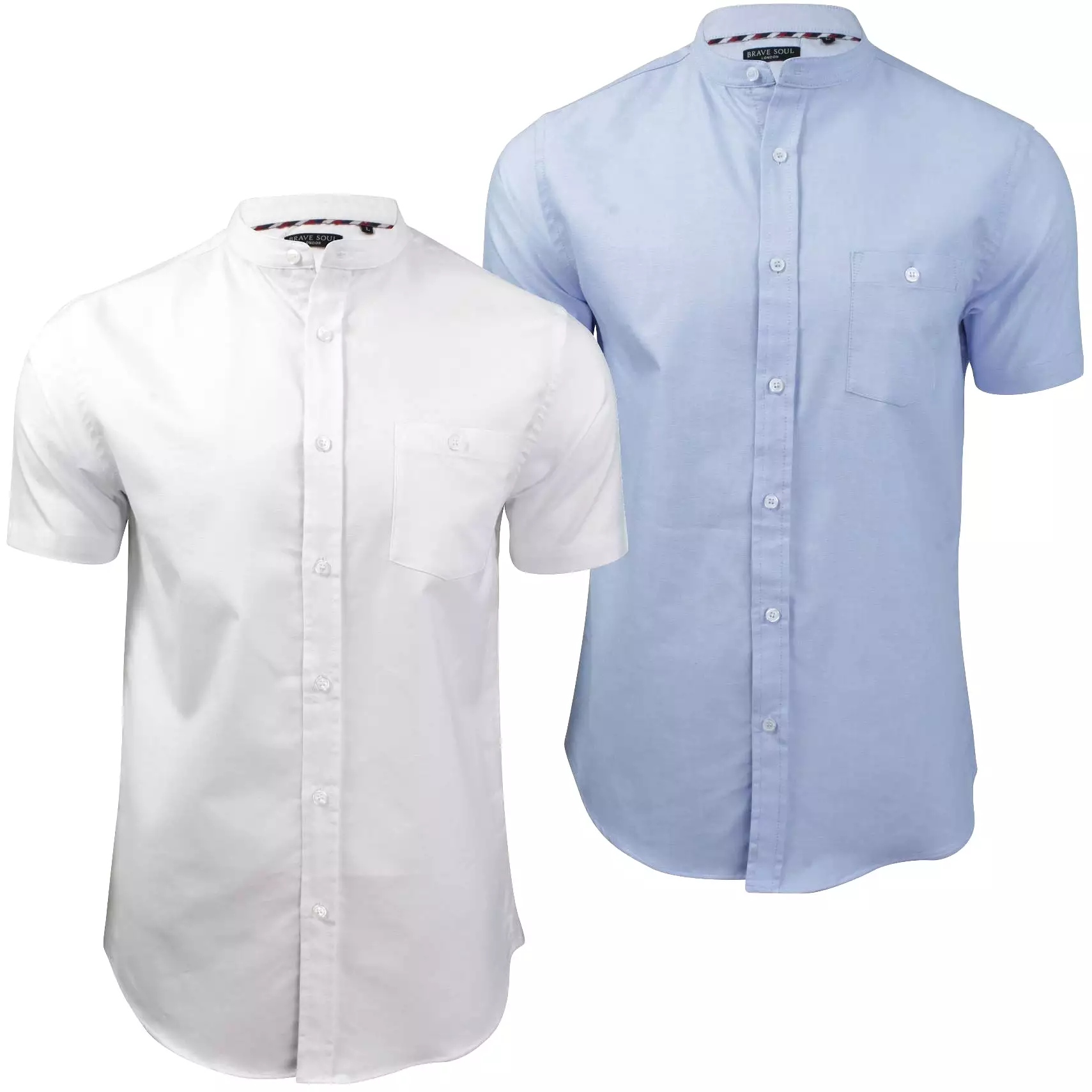 Brave Soul Men's Grandad Collar Nehru Oxford Shirt Tribune Slim fit Short Sleeved