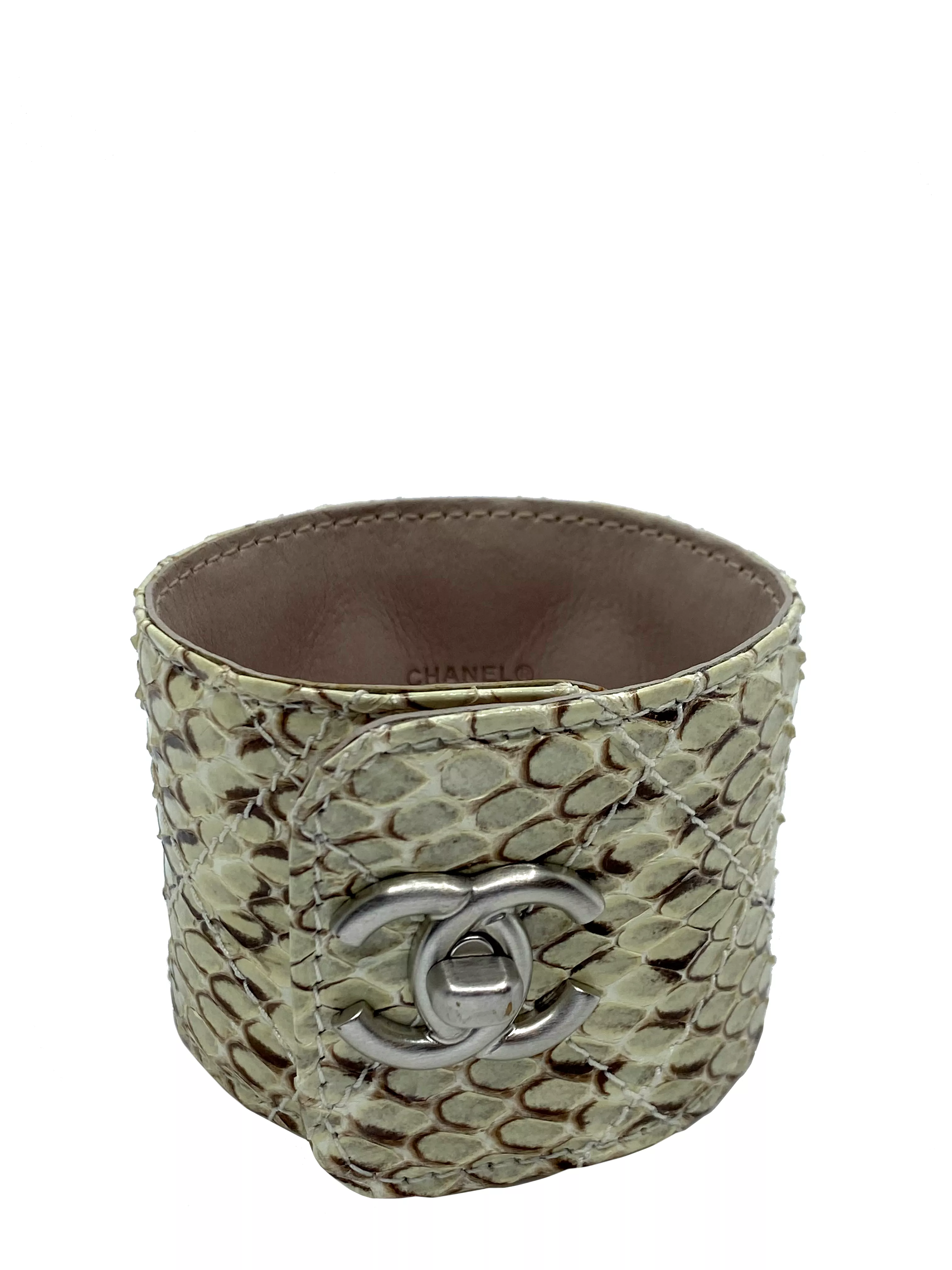 Chanel Python Snakeskin CC Logo Cuff Bracelet