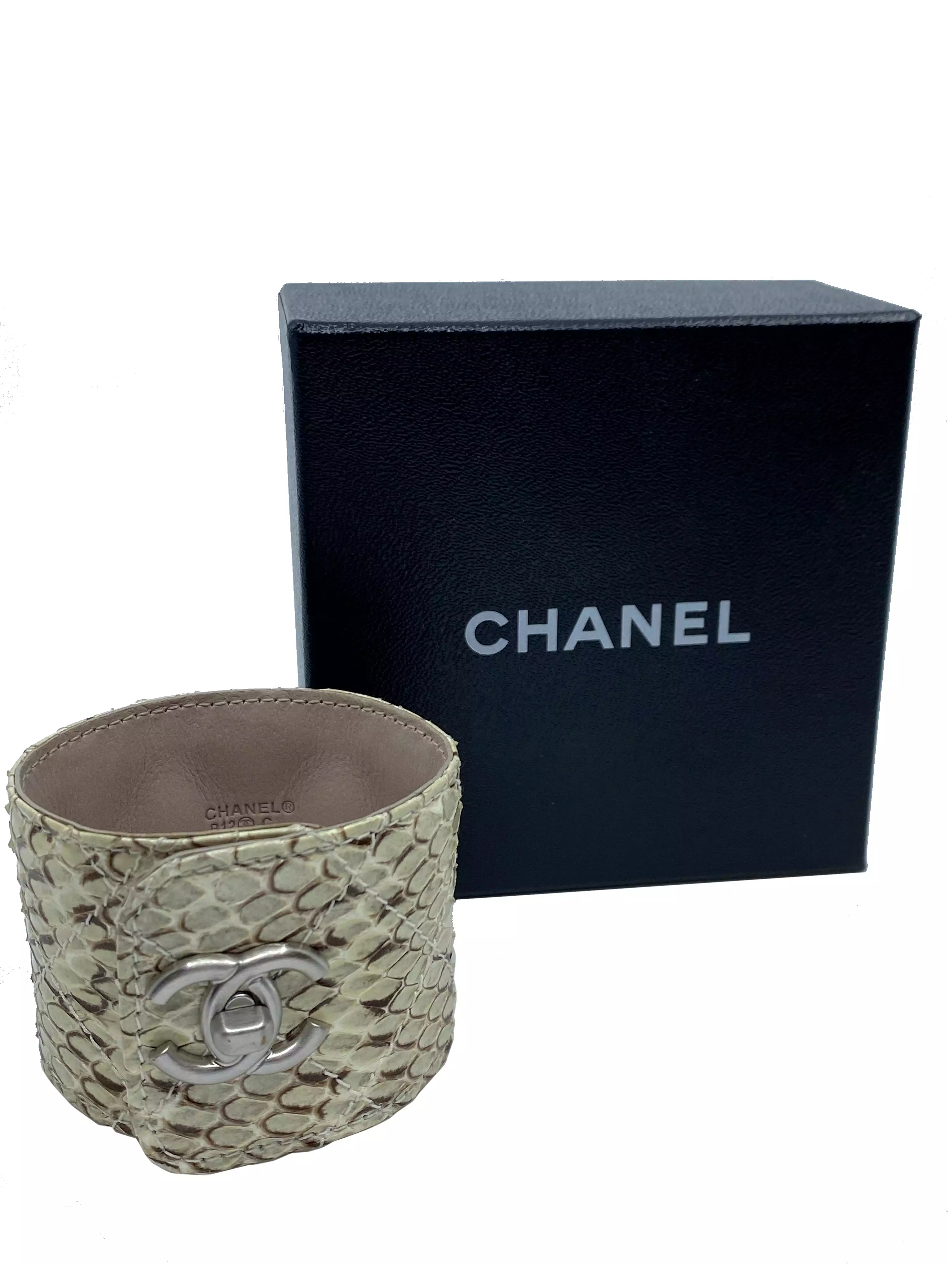 Chanel Python Snakeskin CC Logo Cuff Bracelet