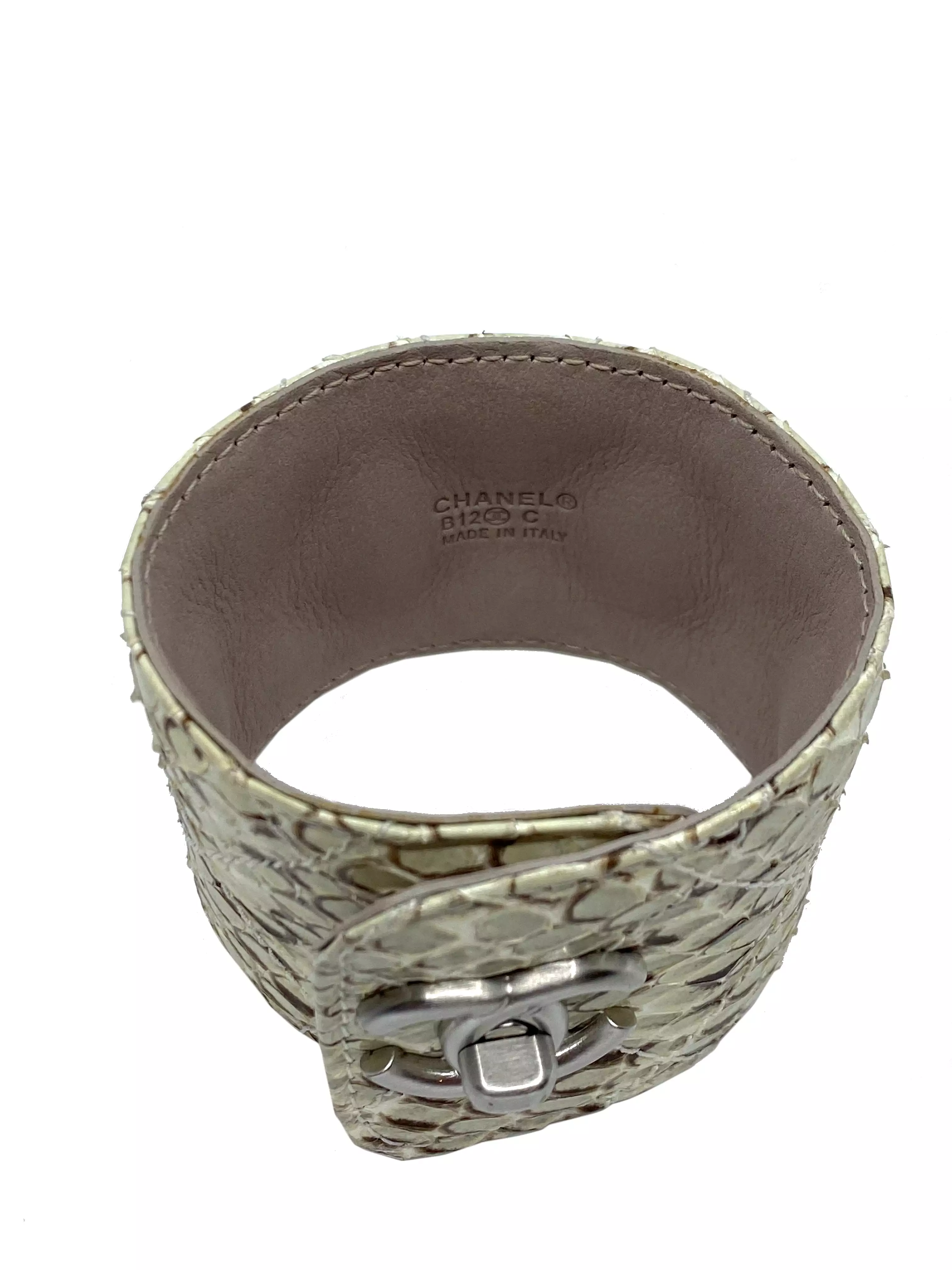 Chanel Python Snakeskin CC Logo Cuff Bracelet