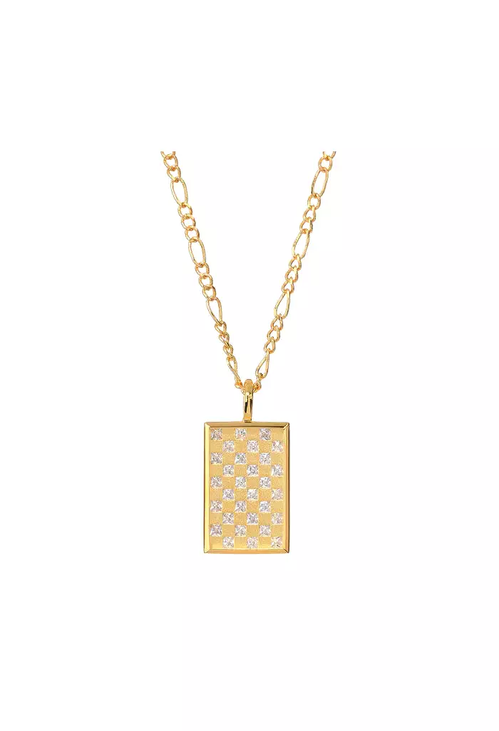 Checkerboard Dog Tag Necklace-Gold