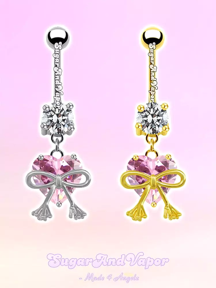 Clarie Girly Bows Heart Belly Ring