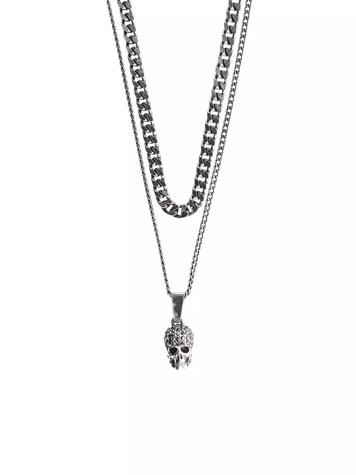 Double Chain Pave Necklace, Gunmetal