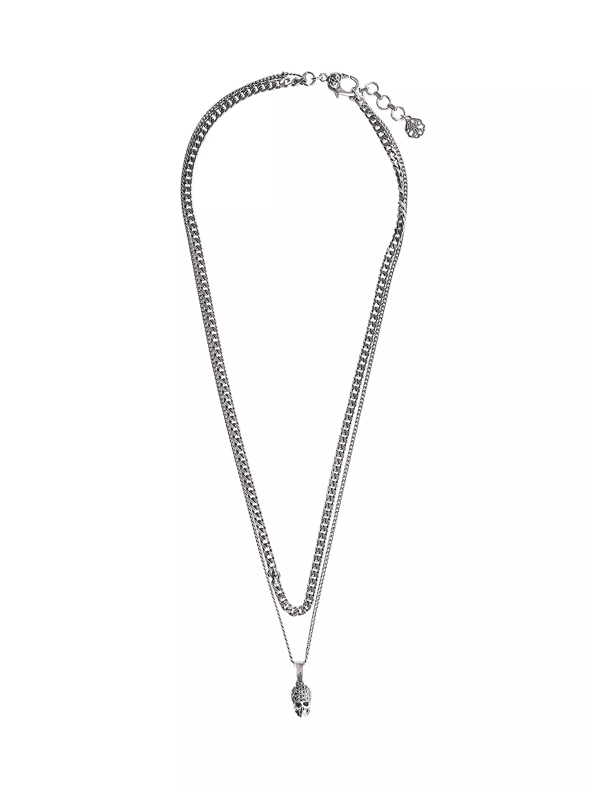 Double Chain Pave Necklace, Gunmetal