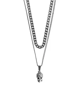 Double Chain Pave Necklace, Gunmetal