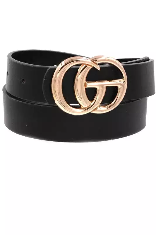 Double Metal Ring Faux Leather Belt