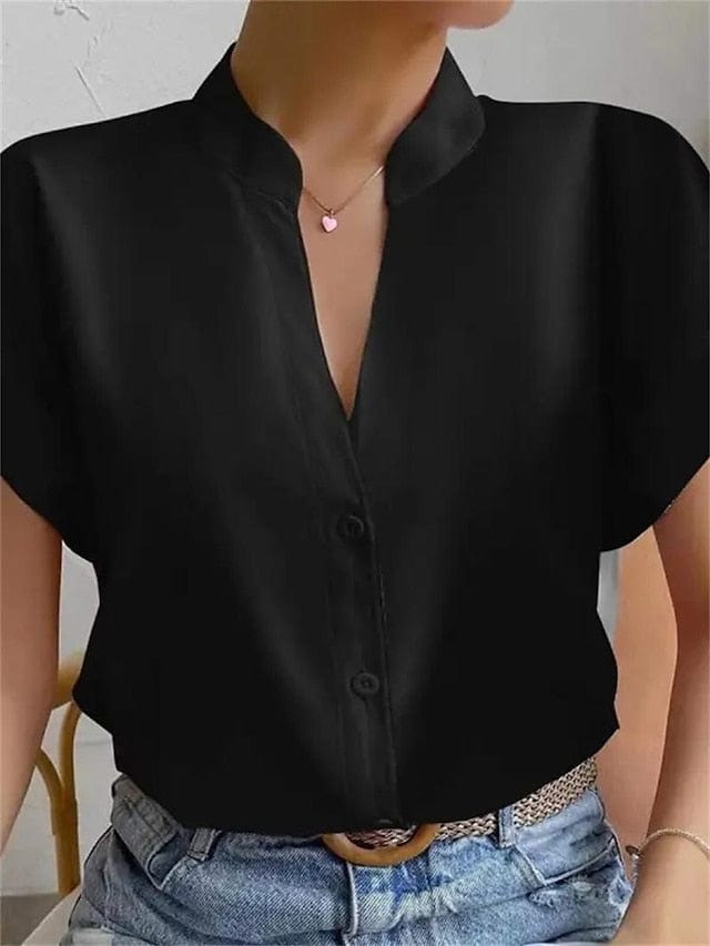 Elegant Standing Collar Women's Short Sleeve Blouse