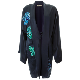 ELFREIDA SILK SHORT KIMONO NAVY