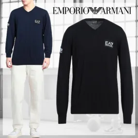 EMPORIO ARMANI  |Unisex Wool Street Style V-Neck Long Sleeves Plain Logo