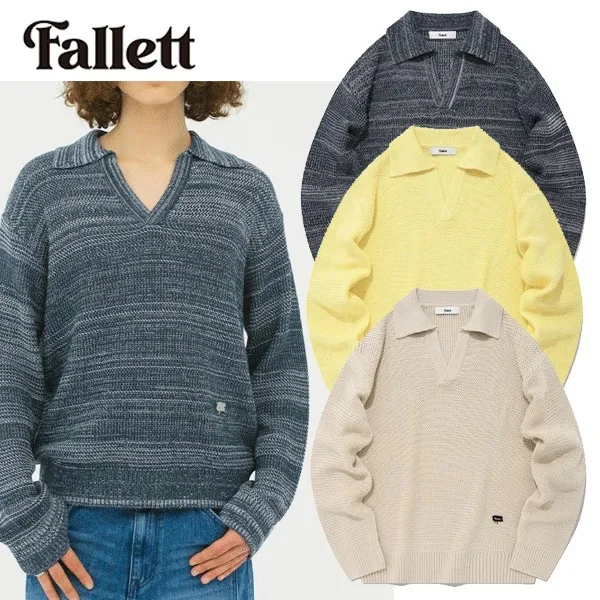 Fallett  |Unisex Street Style V-Neck Long Sleeves Plain Cotton Logo