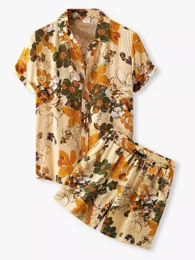 Floral Loose Men Clothing Shorts Set