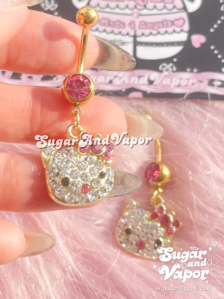 Full Rhinestones Kitten Head Belly Ring