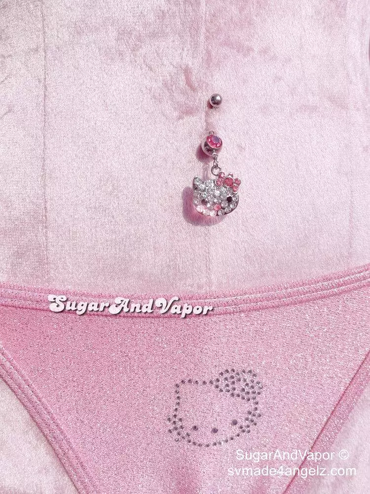 Full Rhinestones Kitten Head Belly Ring