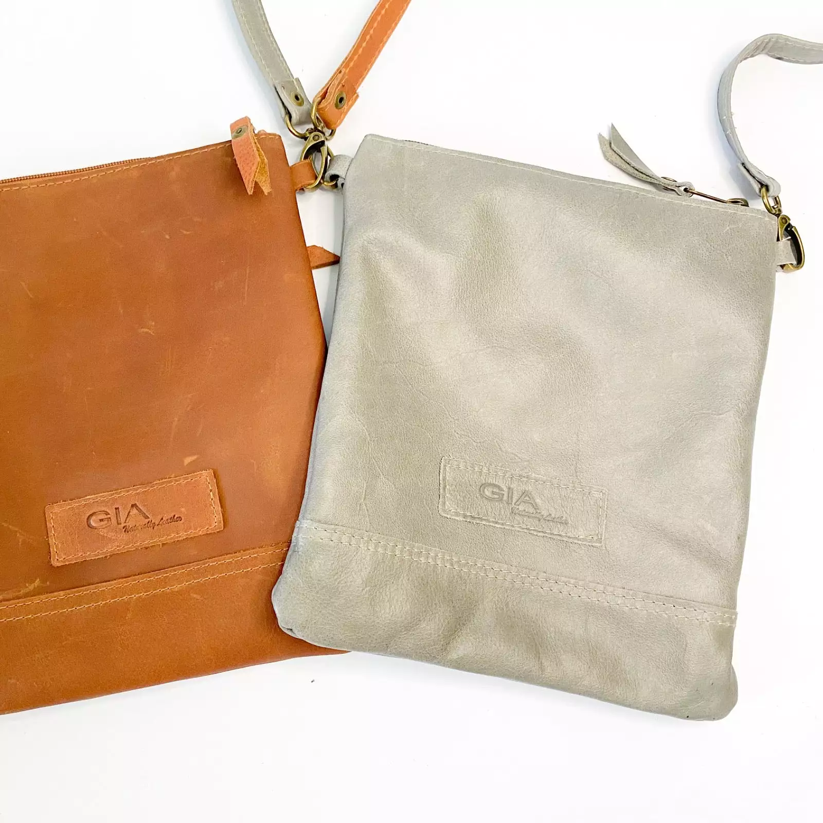 Gia leather taupe postman crossbody bag