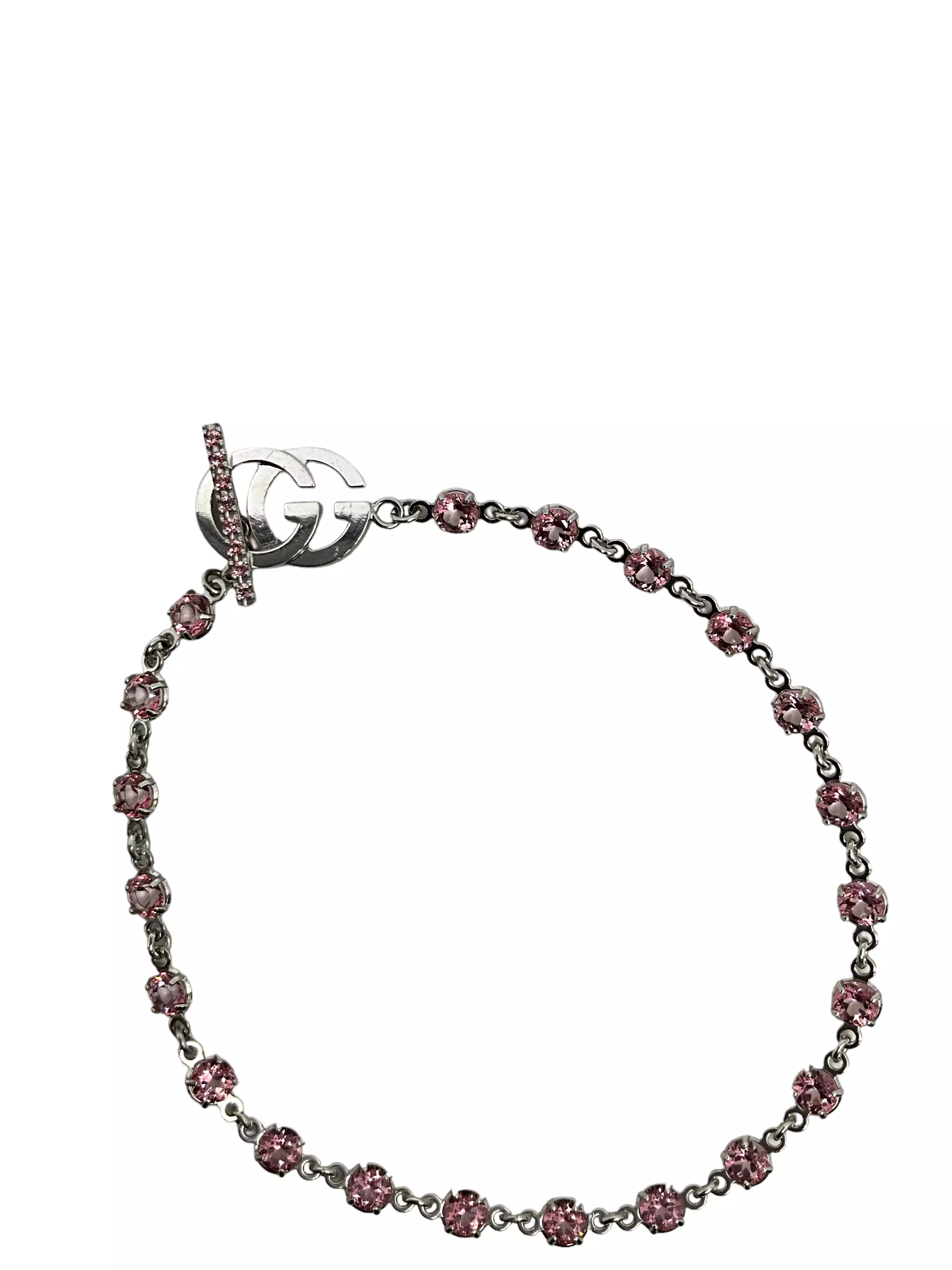 Gucci GG Running Pink Topaz Bracelet In 18K White Gold Size 6.5in