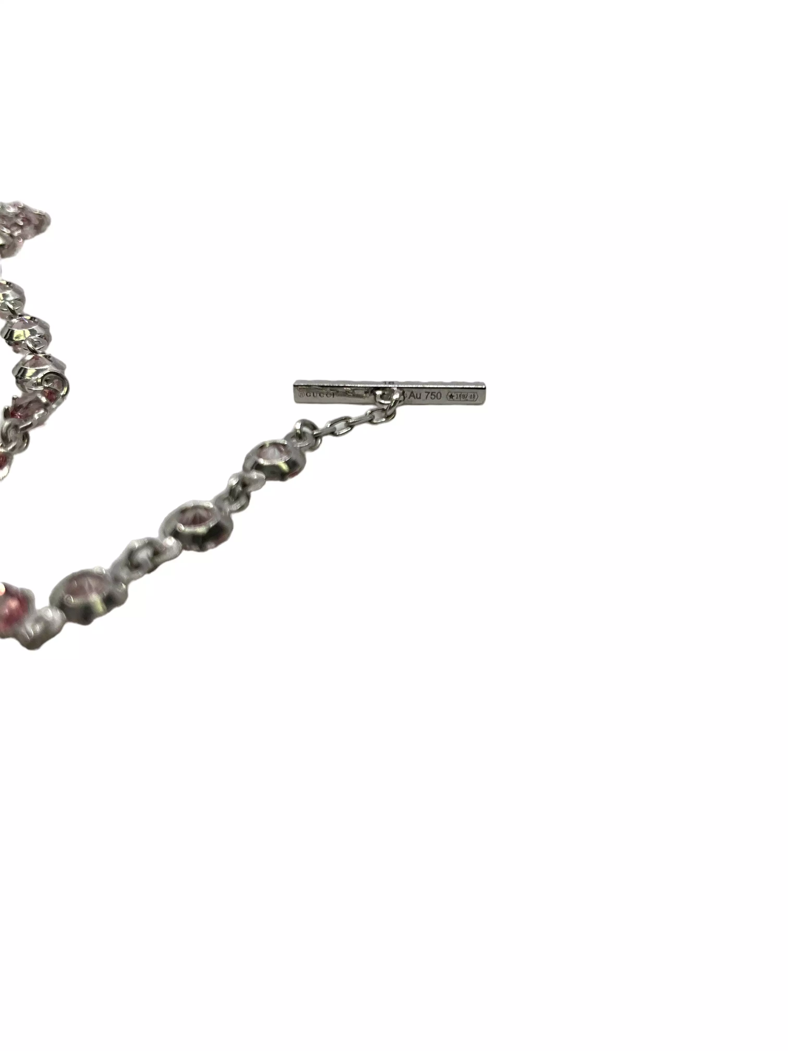 Gucci GG Running Pink Topaz Bracelet In 18K White Gold Size 6.5in