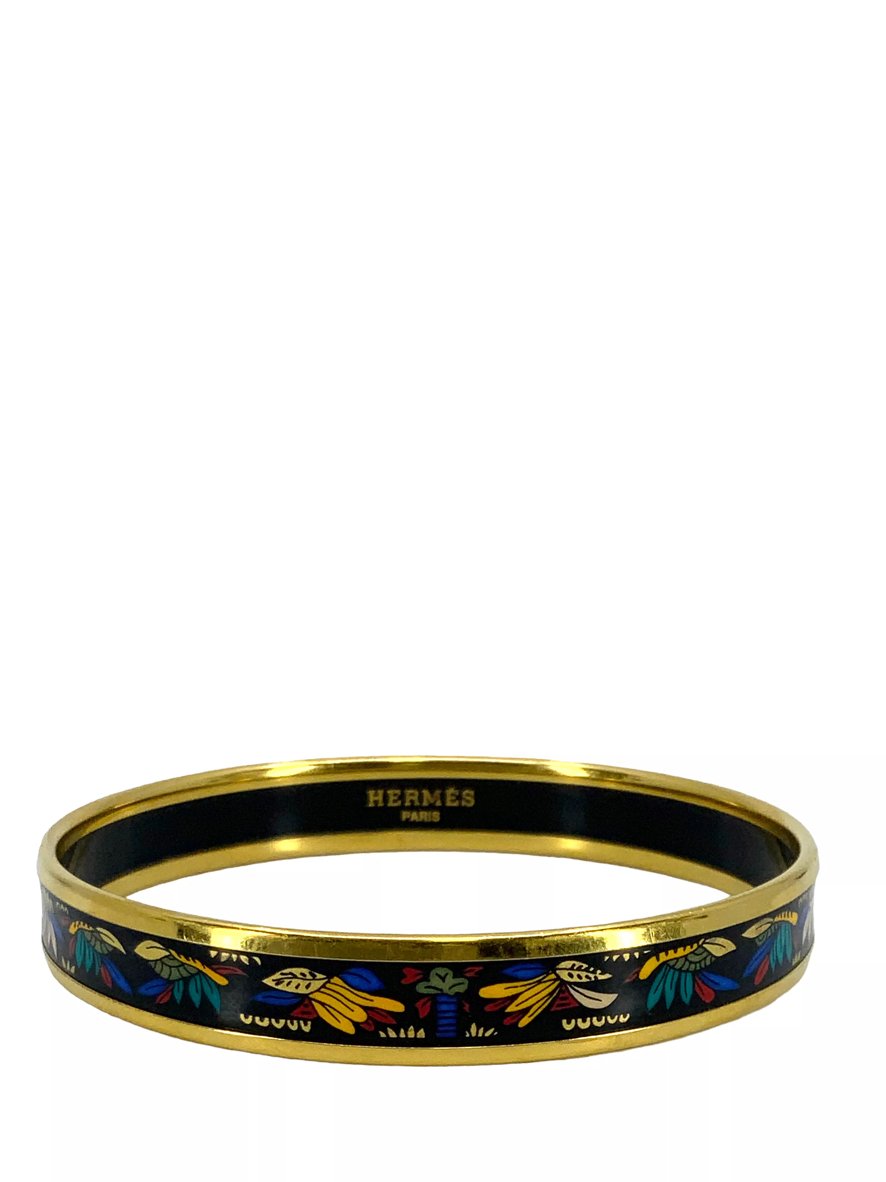 HERMES Botanical Printed Enamel Narrow Bracelet 65