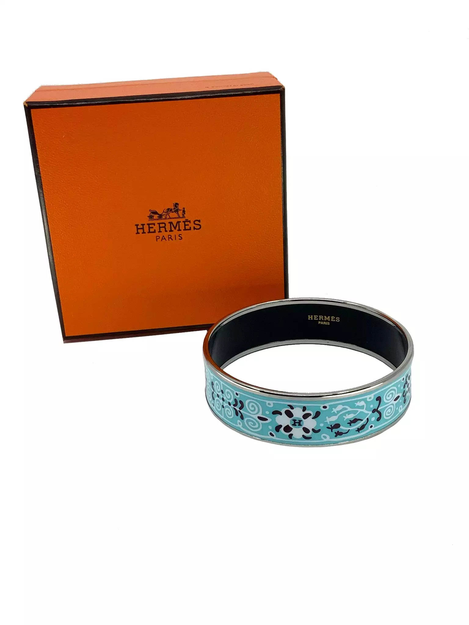 Hermes Flower Petals Printed Enamel Wide Bracelet 70