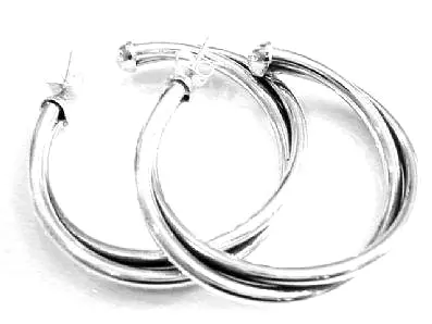 Iron Clay Silver Twist Hoop Earrings