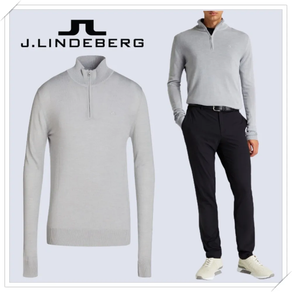 J.LINDEBERG  |Wool Sweat Blended Fabrics Street Style V-Neck Long Sleeves