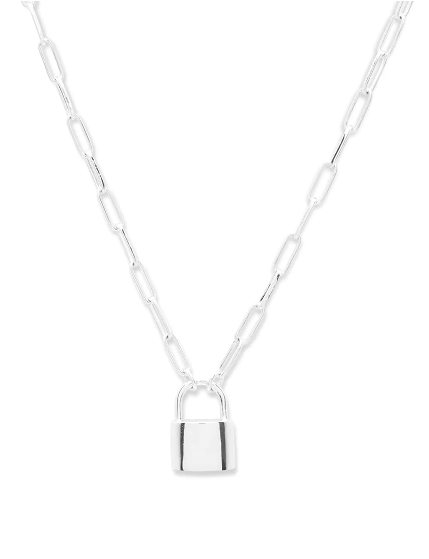 Kara Padlock Charm Necklace, Silver