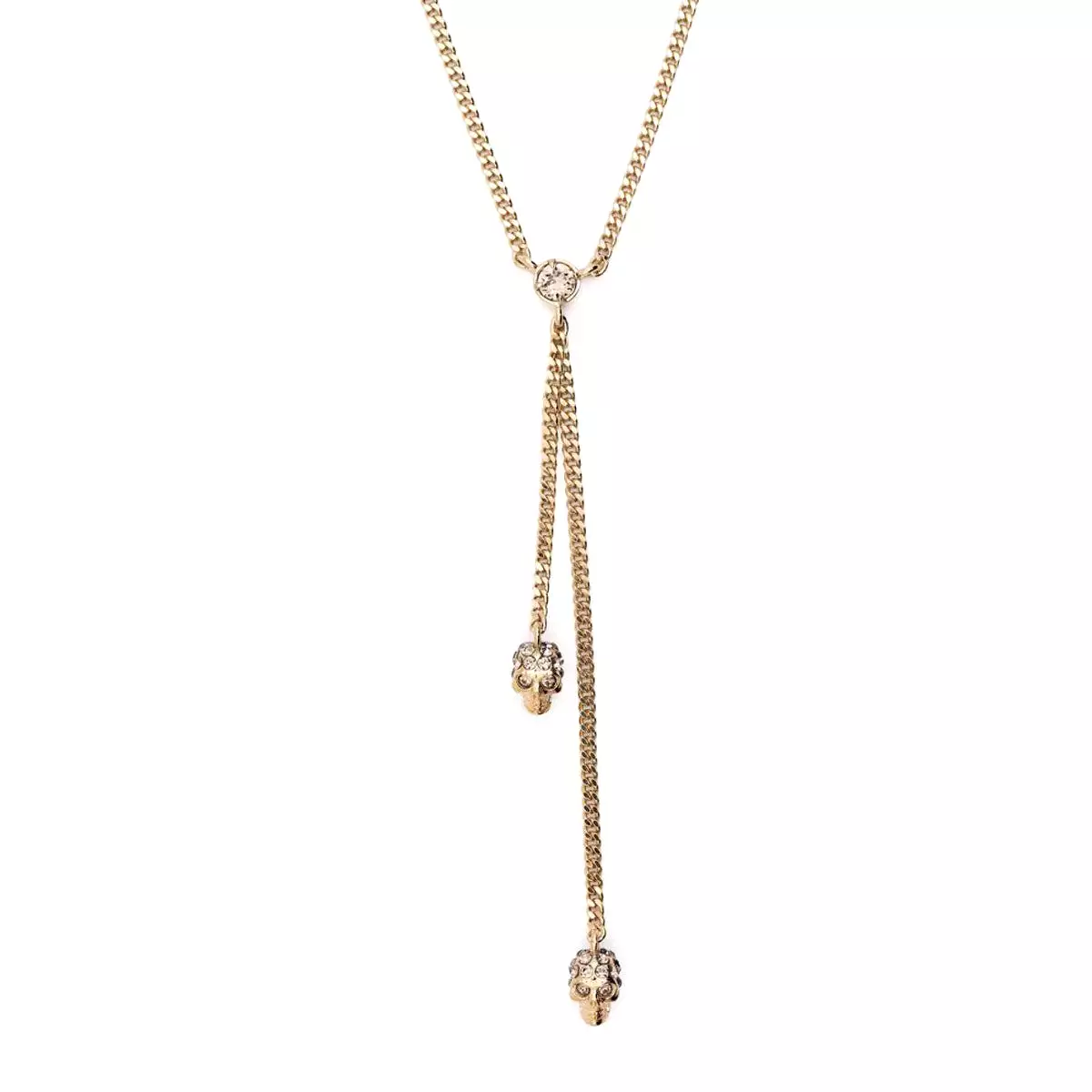 Lariat Double Chain Skull Necklace (G)