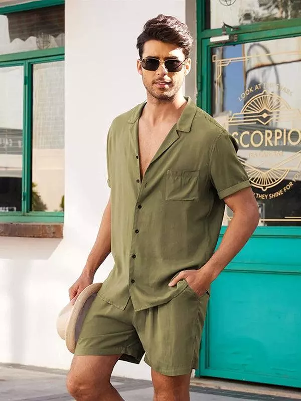 Linen Men Shorts Outfit Set