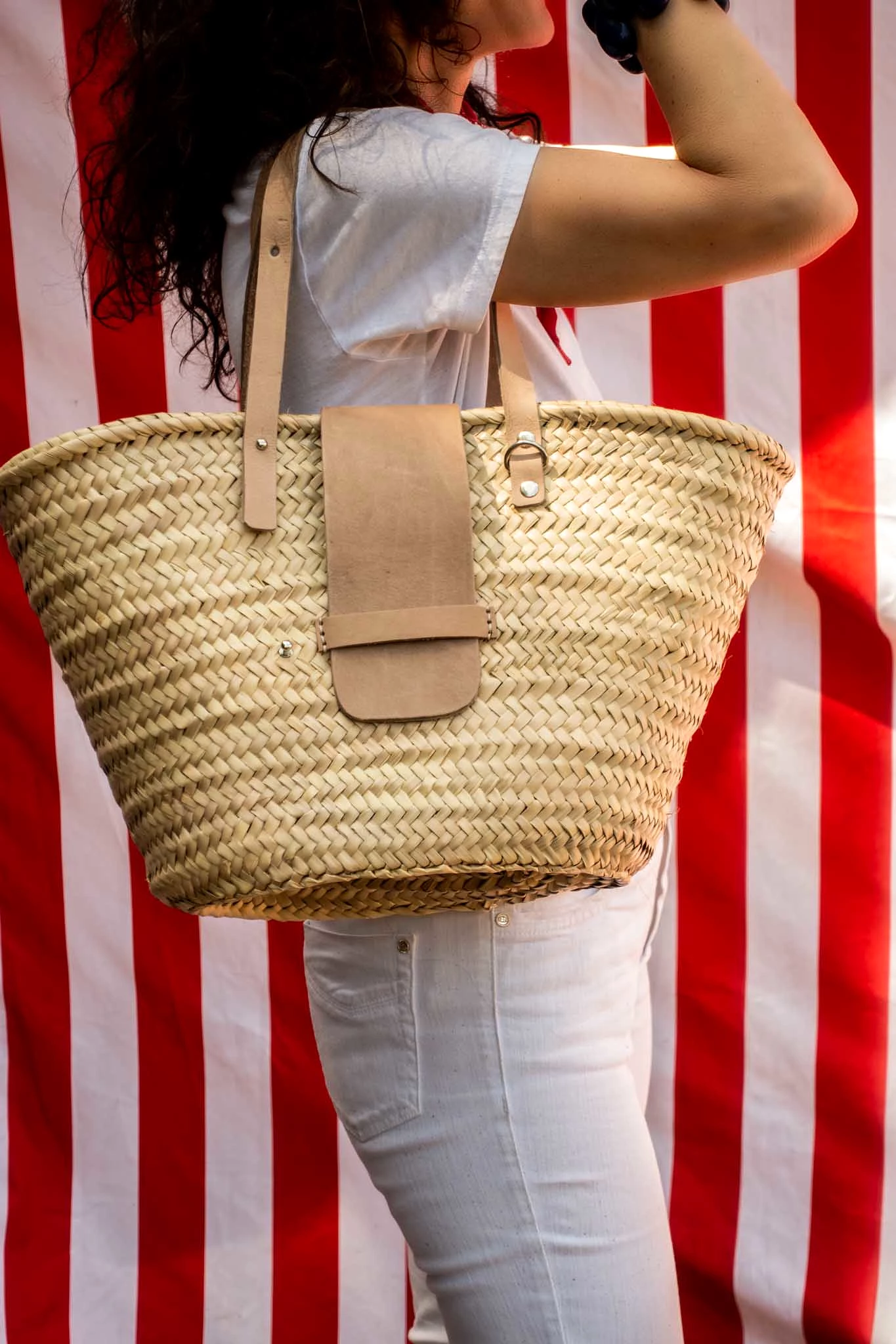 MacKenzie Raffia City Basket in Light Brown