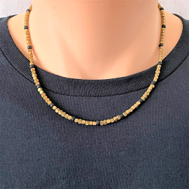 Mens Antique Gold Matte Hematite Hexcut Beaded Necklace