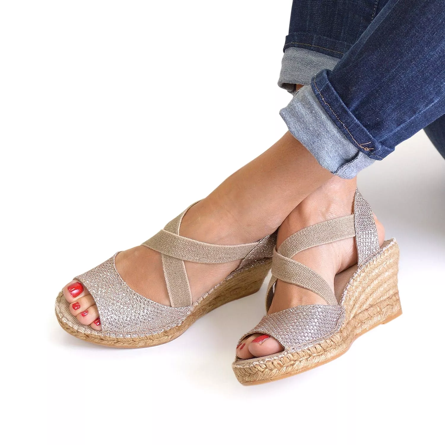 Metallic Cotton Blend Wedge Espadrille for Women - Sol-S