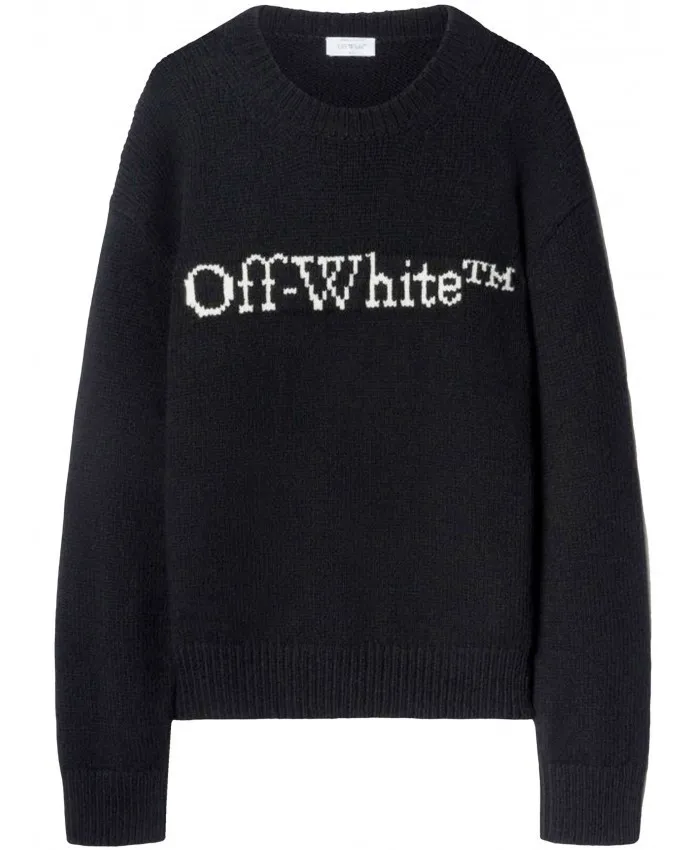 Off-White  |Wool Street Style Long Sleeves Oversized Logo Sweaters