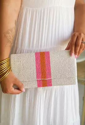 Party Time Beaded Clutch in White