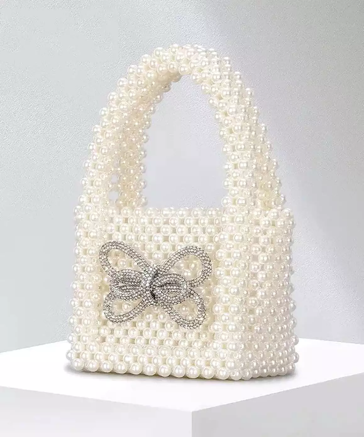 Pearl Beaded Bow Decor Micro Evening Bag