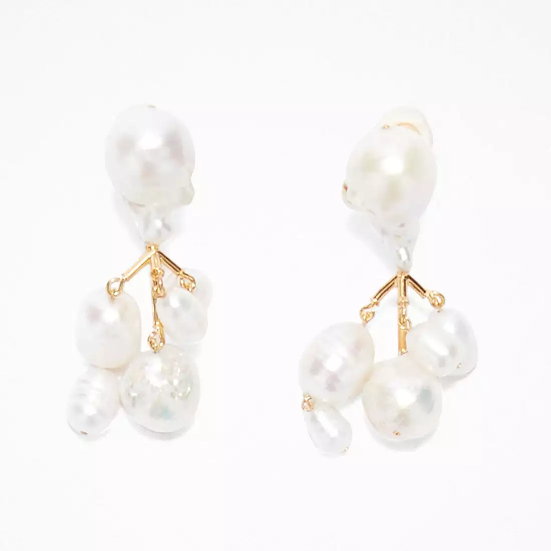 Pearl Cluster Earrings, Gold