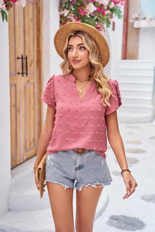 Petal Sleeve Chiffon V-Neck Women Top